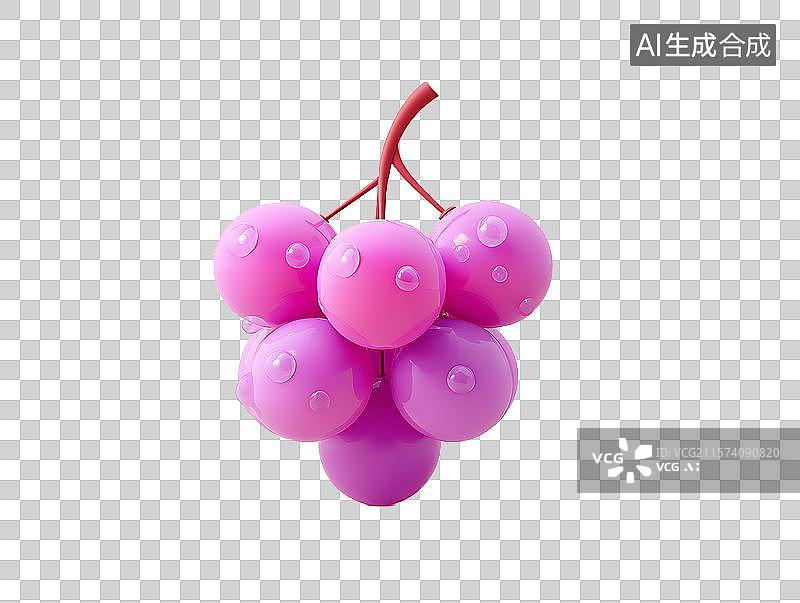 【AI数字艺术】【免抠png素材】一串3D卡通紫葡萄图片素材