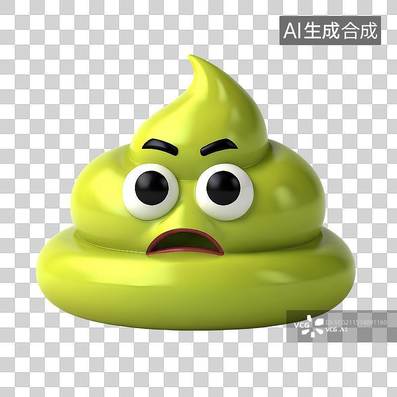 【AI数字艺术】3D渲染，可爱的卡通便便，便秘，一坨屎，皱眉伤心的大便，悲伤表情符号，免抠元素图片素材
