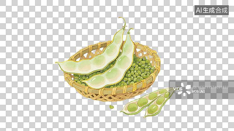 【AI数字艺术】一篮子的蚕豆蔬菜插画元素图片素材