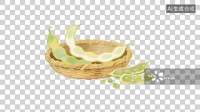 【AI数字艺术】一篮子的蚕豆蔬菜插画元素图片素材