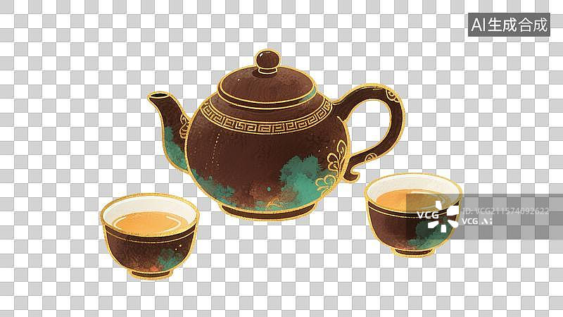 【AI数字艺术】茶杯与茶壶插画元素图片素材