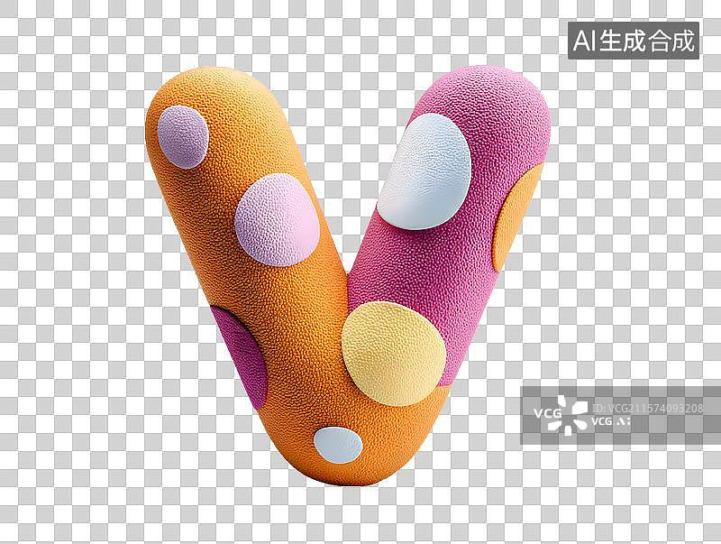 【AI数字艺术】【免抠png素材】3D卡通彩色艺术字英文字母V图片素材