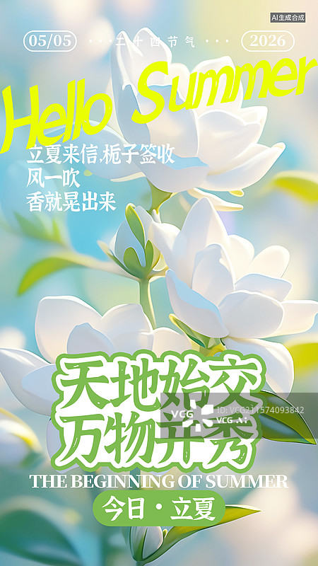 【AI数字艺术】简约风格自然风景节气海报立夏图片素材