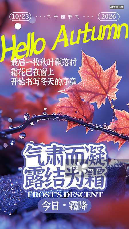 【AI数字艺术】简约风格自然风景节气海报霜降图片素材