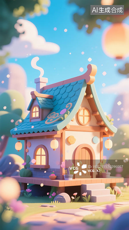 【AI数字艺术】童话风格小屋插画图片素材