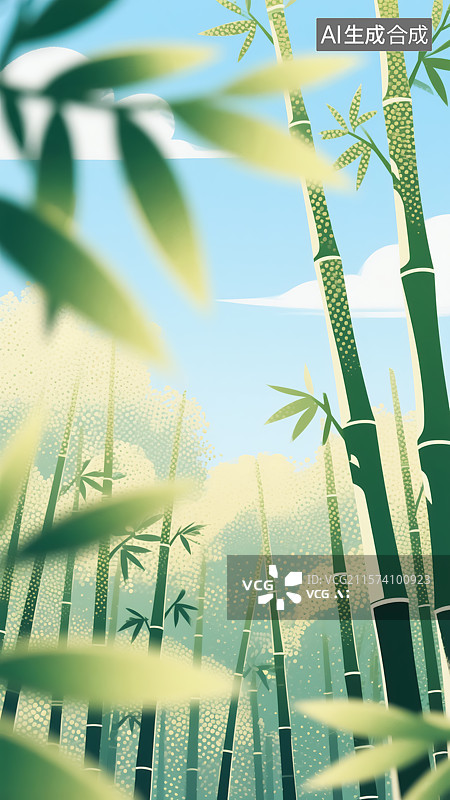 【AI数字艺术】绿色竹林插画图片素材