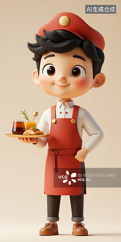 【AI数字艺术】3D卡通餐厅服务员图片素材