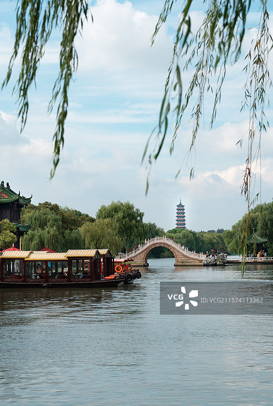 晴朗天空下的瘦西湖图片素材