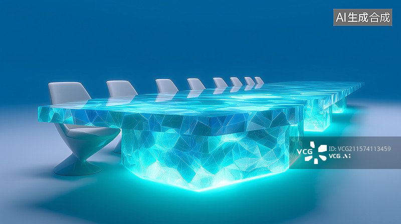 【AI数字艺术】科技感发光会议场景插画图片素材