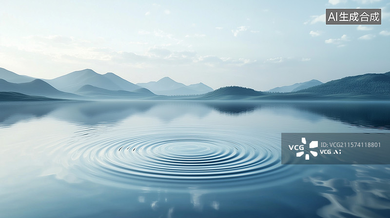 【AI数字艺术】冰蓝禅意湖的抽象静谧景图片素材