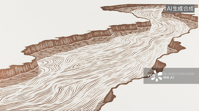 【AI数字艺术】一条河流版画插画传统文化教育书籍封面配图水资源保护世界环境保护日图片素材