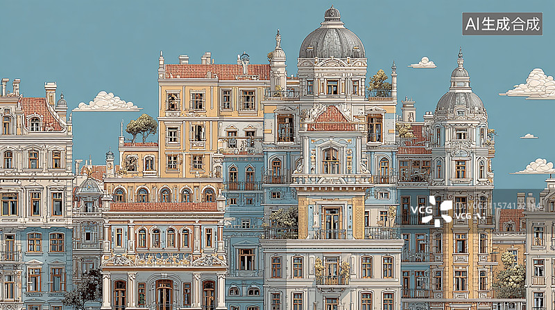 【AI数字艺术】抽象的艺术房屋，建筑大楼插画图片素材