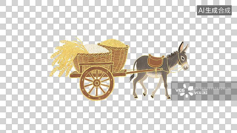【AI数字艺术】驴车驮粮插画图片素材