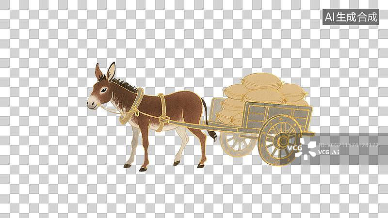 【AI数字艺术】驴车驮粮插画图片素材