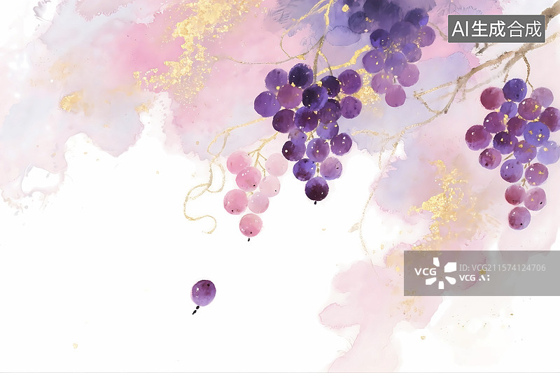 【AI数字艺术】国风葡萄水墨画国风背景图片素材
