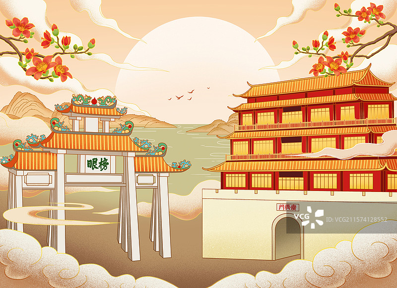 潮州广济楼榜眼牌坊街插画图片素材