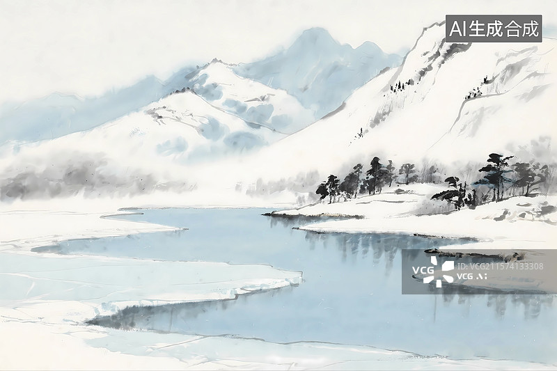【AI数字艺术】冬天雪景插画立冬小寒节气图片素材