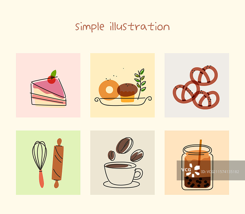 插图，面包，咖啡馆，甜点图片素材