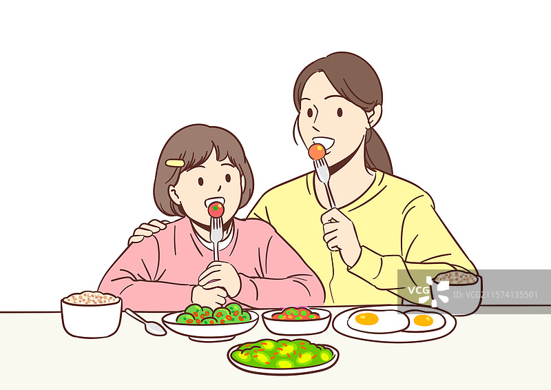 健康饮食，餐桌，延缓衰老饮食，妈妈，女儿图片素材