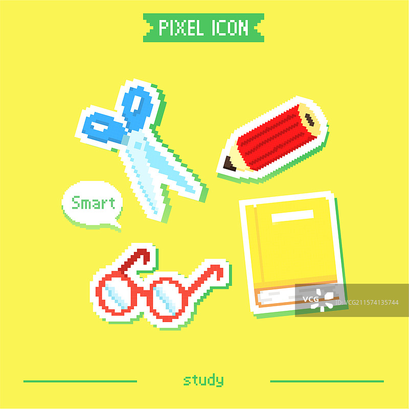 矢量图标集，贴纸，像素艺术图片素材