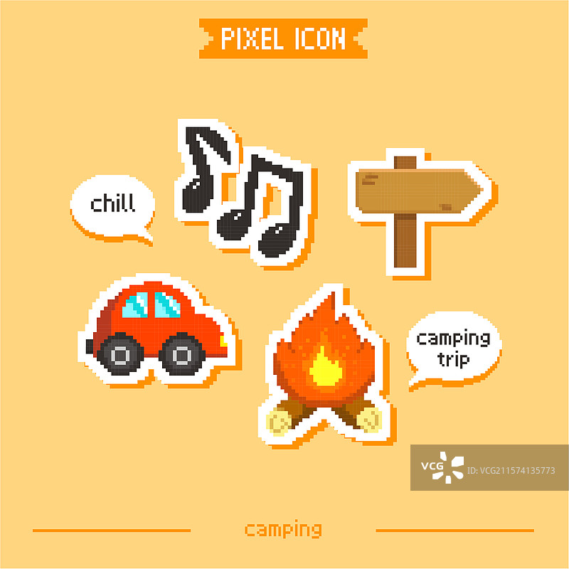 矢量图标集，贴纸，像素艺术图片素材