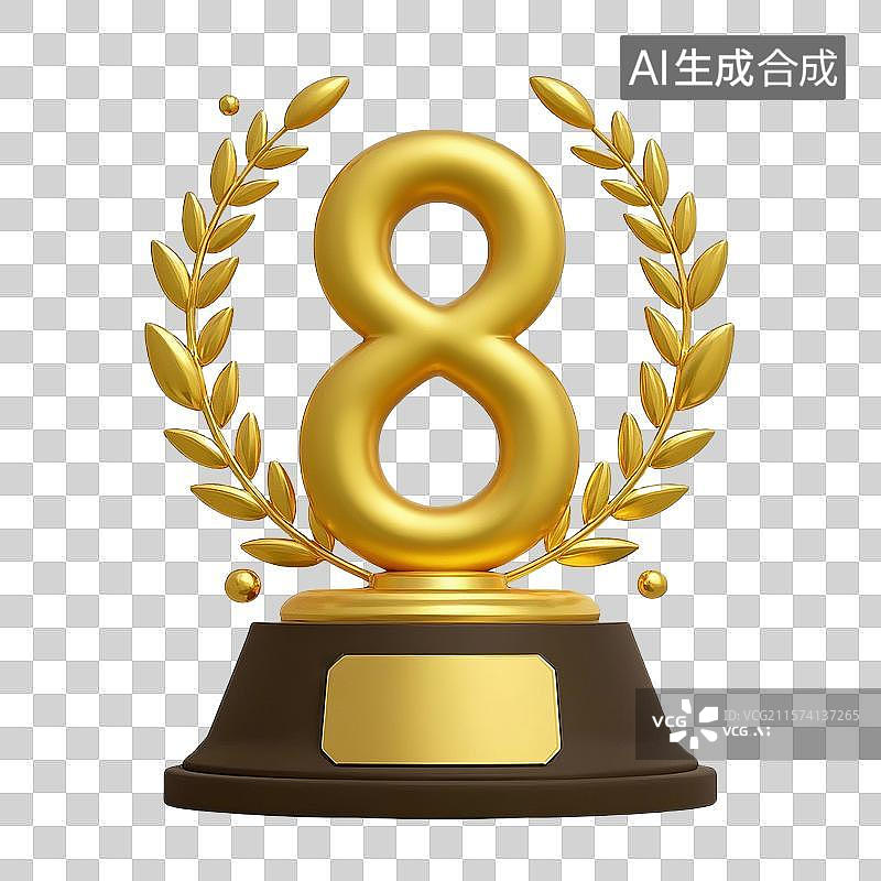【AI数字艺术】3D金色数字8奖杯图片素材