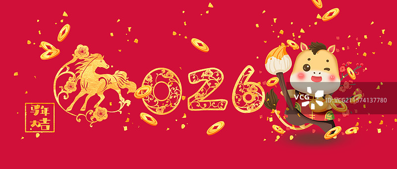 马年生肖新年可爱海报图片素材