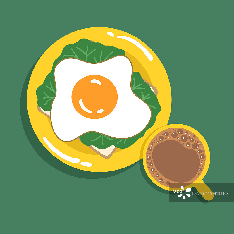 手绘鸡蛋面包咖啡早餐图片素材