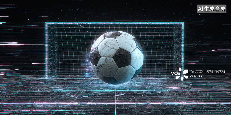 【AI数字艺术】赛博朋克故障风足球进球奥林匹克精神与体育健身全民运动8位像素艺术结合3D体素风格复古游戏爆炸效果射门图片素材