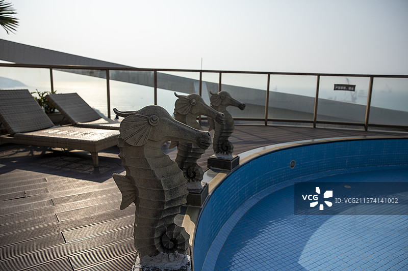 泳池边的海马雕塑艺术图片素材
