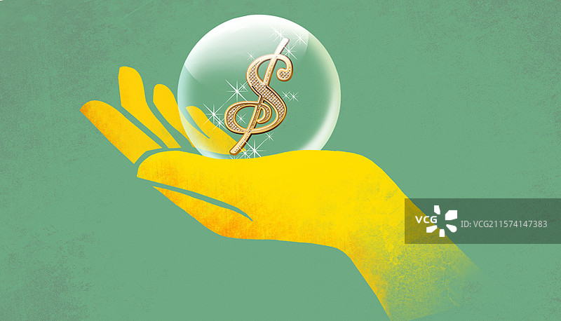 一只手托着透明泡泡里的美元图片素材