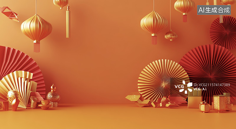 【AI数字艺术】金色节日装饰场景图片素材