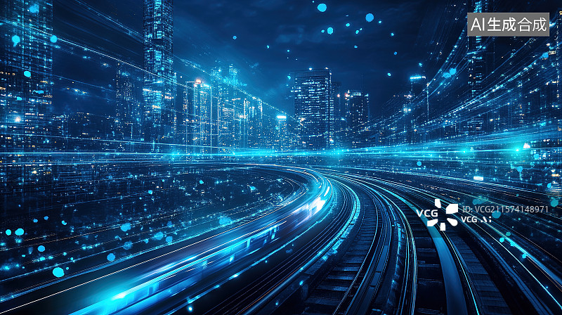 【AI数字艺术】智慧城市；大数据、信息高速公路、科技、5G概念城市背景图片素材