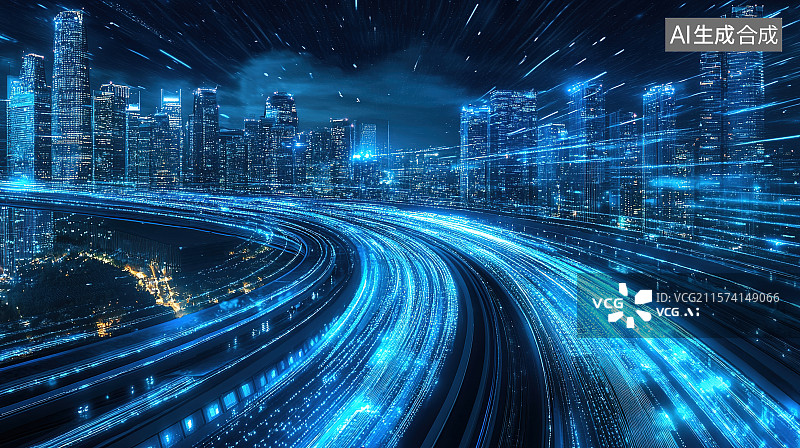 【AI数字艺术】智慧城市；大数据、信息高速公路、科技、5G概念城市背景图片素材
