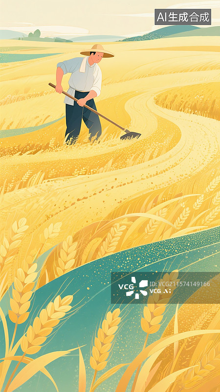 【AI数字艺术】在麦田里劳作的农民图片素材