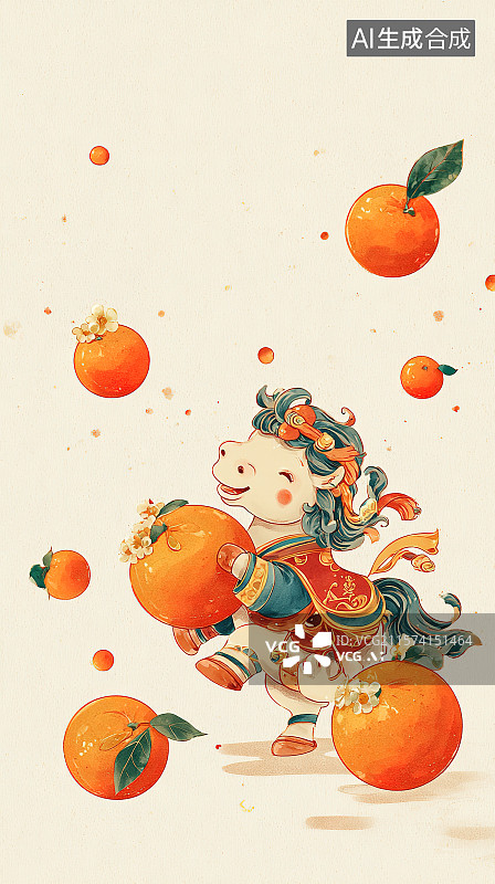 【AI数字艺术】柿柿如意——马年生肖喜庆壁纸图片素材