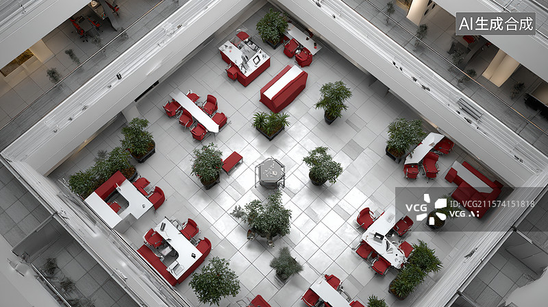 【AI数字艺术】现代办公区俯视图图片素材