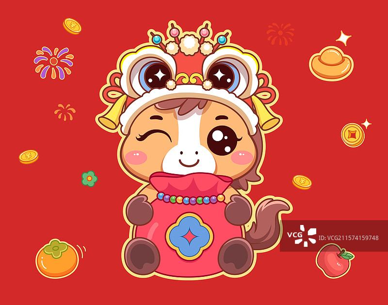可爱马抱福袋插画图片素材