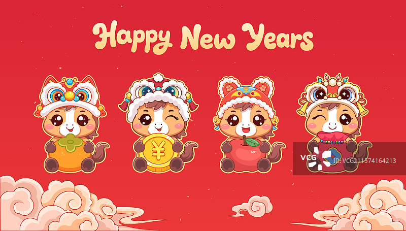 马年贺岁矢量卡通插画图片素材