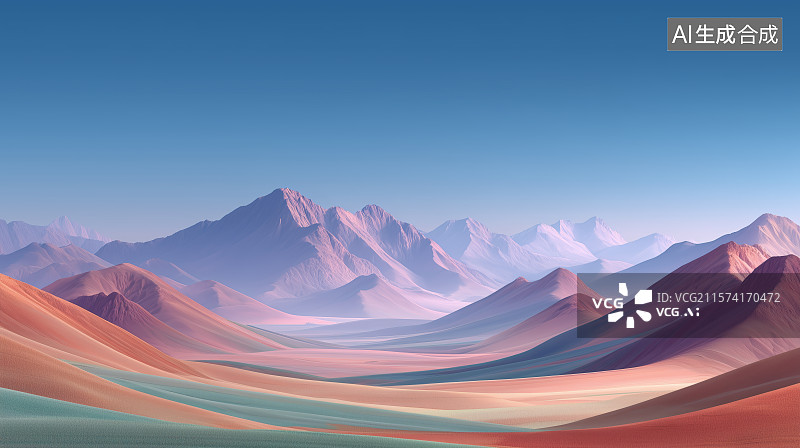 【AI数字艺术】多彩山峦与蓝天的奇幻景观图片素材