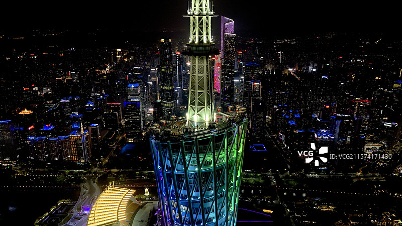 夜间广州塔航拍图片素材
