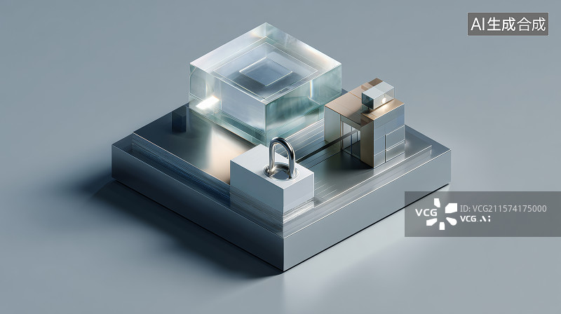 【AI数字艺术】科技展示平台中的透明模块与安全构件图片素材