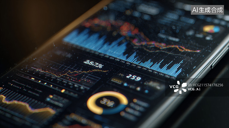 【AI数字艺术】智能手机屏幕显示数据分析图表图片素材