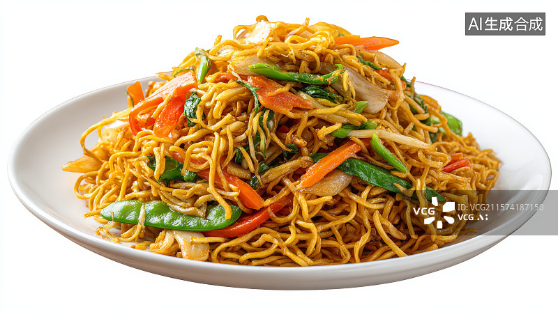 【AI数字艺术】中式炒面搭配蔬菜与辣椒的美食展示图片素材