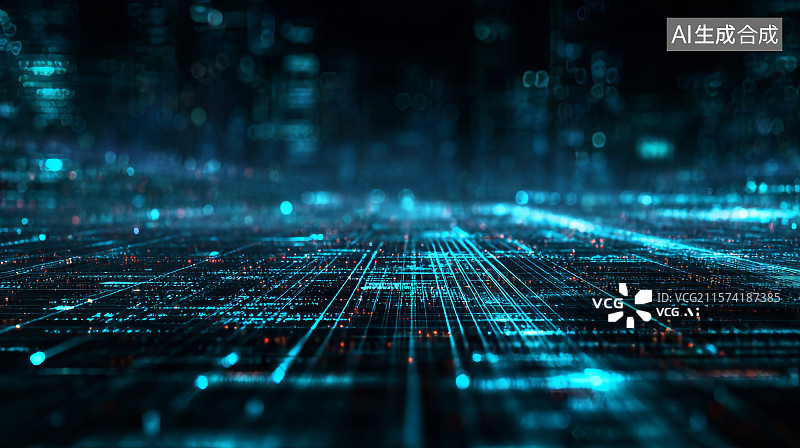 【AI数字艺术】动态数据通道中延伸的二进制光点流图片素材