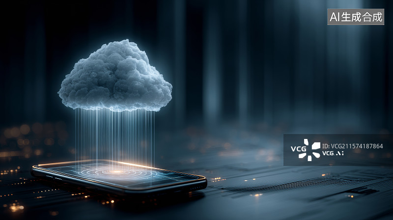 【AI数字艺术】智能手机上的云端存储与数据传输概念图图片素材
