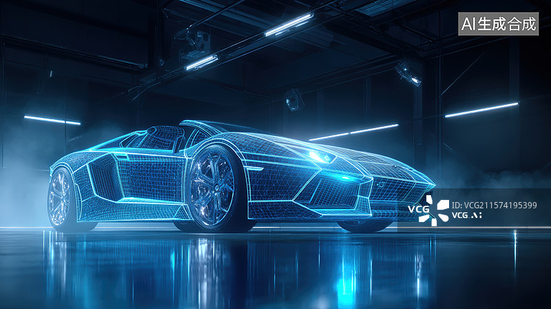 【AI数字艺术】未来感十足的发光跑车图片素材