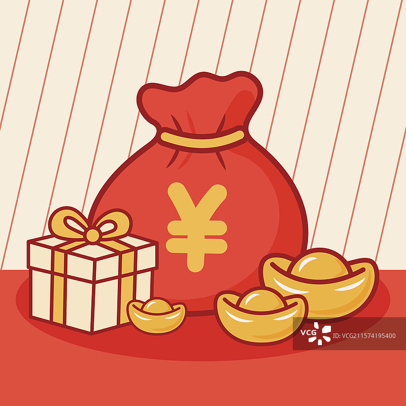 钱袋金元宝与礼品盒图片素材