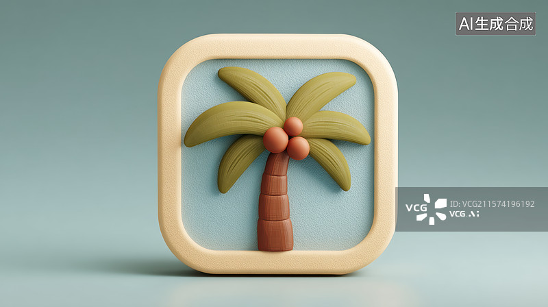 【AI数字艺术】方形框内的立体棕榈树插图图片素材