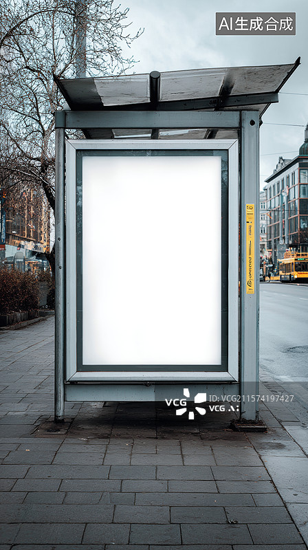 【AI数字艺术】空白广告牌的公交站台图片素材